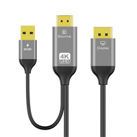 Câble adaptateur DP actif 4K avec alimentation USB, cordon vidéo haute définition vers DP pour ordinateur de bureau, ordinateur portable vers moniteur TV
