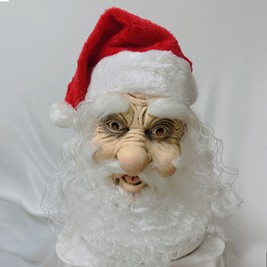 Neueste Weihnachts mann Hut Latex Maske Weihnachts kostüm Weißer Bart Weihnachten Kopf bedeckung Halloween Party Performance Prop Masken - Product Image 1