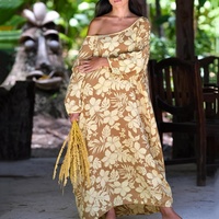 Robes longues à manches longues à imprimé hawaïen de conception de fabricant, robes maxi en rayonne de luxe sur mesure, grandes tailles