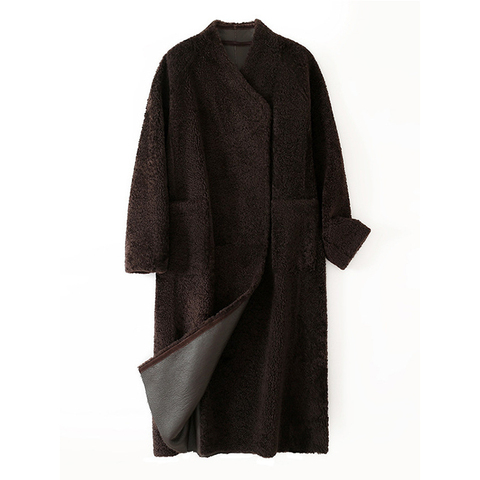 594 Winter New Style Reversible Curly Wool Long Raglan Wool Sheep Fur Integrated Coat Fur for Women