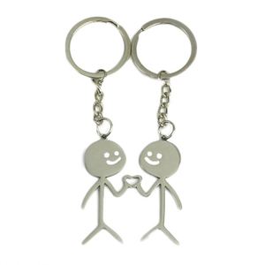 Lot de 2 porte-clés mousquetons en métal au design ludique de gribouillage, avec typographie de bonhomme bâton tendance, pour pendentif d'amour, cadeau pour couples, bijoux - Product Image 1
