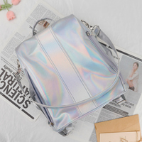 Sac à dos antivol personnalisé irisé pour femme en PVC avec sangle d'épaule arquée, compatible ordinateur portable 14,9 pouces, fermeture éclair étanche