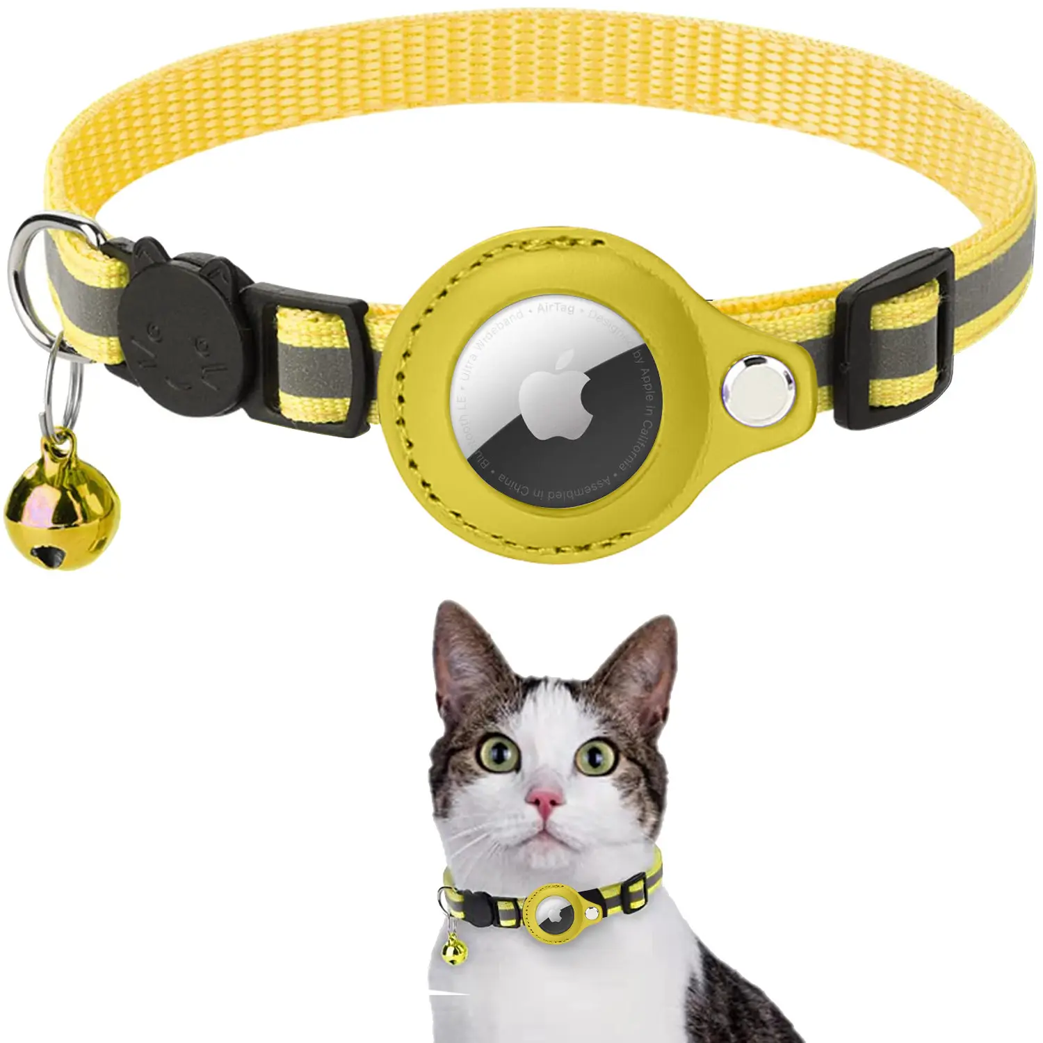 יוקרה חמה מכירות מתכוונן חתול צווארון רעיוני סיטונאי רך ניילון Airtag לחיות מחמד צווארון חתול עם פעמון קטן כלב הליכה