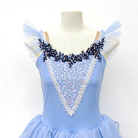 Gaun Balet Romantis Biru Muda untuk Anak Perempuan, Tutu Profesional dengan Desain Pinggang Berbentuk Kelopak untuk Peran Coppelia & Peri