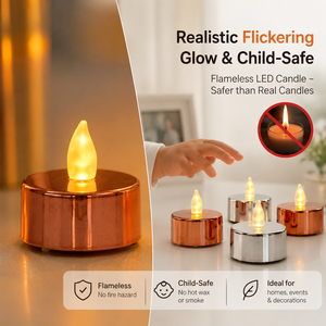 Lot de 2 bougies chauffe-plat LED électroplaquées métalliques, flamme vacillante jaune chaud sans flamme, pour Diwali, remise de diplôme, Noël, décoration de table - Product Image 4