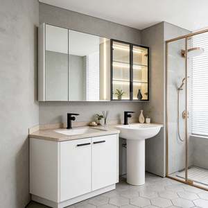 BALOM Premium Sintered Stone Bathroom Vanity Cabinet Double Basin Countertop Soft Close <b>Drawers</b> Modern Hotel Washroom Style - Product Image 6