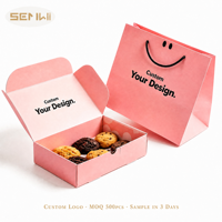 Boîte à biscuits rose personnalisée avec sac en papier, ensemble d'emballage de boulangerie en carton recyclé pour biscuits, faible MOQ pour les petites entreprises