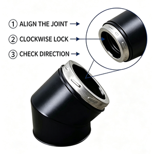 Coude de cheminée à double paroi isolé à 45 degrés, connecteur de tuyau de poêle, coude de cheminée thermolaqué noir pour poêle à <span class=keywords><strong>bois</strong></span> - Product Image 2