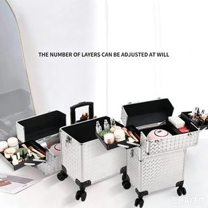 Trolley de Maquillage Multi-couches Style Urbain Minimaliste Grande Capacité Boîte de Rangement Maquillage Maître des Ongles et Coiffure Multifonction en Aluminium - Product Image 3