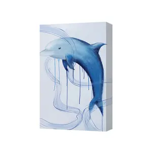 手绘现代抽象在帆布上蓝色海豚家居装饰油画