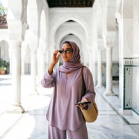 Ensemble Modeste Personnalisé Femme 2 Pièces Décontracté Tunique et Pantalon Grande Taille OEM ODM Vente en Gros Tenue Hijab