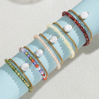 Bracelet double couche en perles de zircon facettées multicolores, avec breloque perle baroque et chaîne réglable, bijou de poignet au tempérament féerique