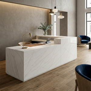 Encimera de Cuarzo de 30 mm, Tamaño Súper Jumbo Personalizado, Pulida, de Alto Brillo, con Vetas Elegantes y Fluidas, para Barra Comercial, Mostrador de Recepción - Product Image 3