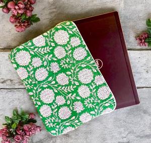 Hand Block Printed Laptop Sleeve Floral Quilted Cotton Durable <b>Travel</b> Gym <b>Bag</b> Stylish Everyday Carry <b>Bag</b> With Comfortable - Product Image 1