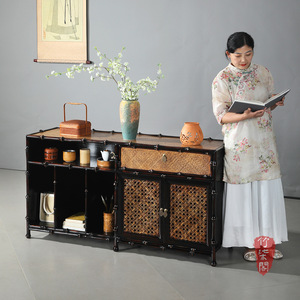 Lacquered Bamboo <b>Storage</b> Cabinet Chinese Style Tea <b>Sideboard</b> Low Cabinet Entryway Cabinet Living Room Cabinet - Product Image 1