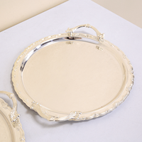Plateau de service rond doré Luckygoods QT260006 avec poignées, plateau décoratif pour la présentation de desserts et gâteaux lors de mariages et de fêtes