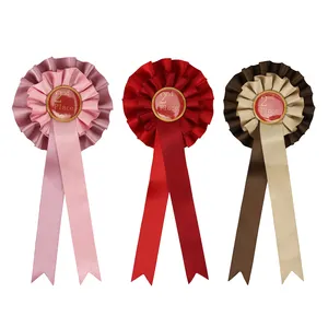 MIDI Birthday Party Classroom Competition Double Face First Place Satin Sport Tinplate Award Ribbon Rosette With Safety Pin