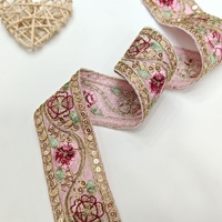 Accessoires en dentelle brodée à la main, écologiques, à motifs floraux ethniques, en organza, avec fil doré et paillettes, solubles dans l'eau