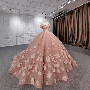 Robes de soirée et de bal Jancember 9939, rose, à fleurs, épaules dénudées - Product Image 1
