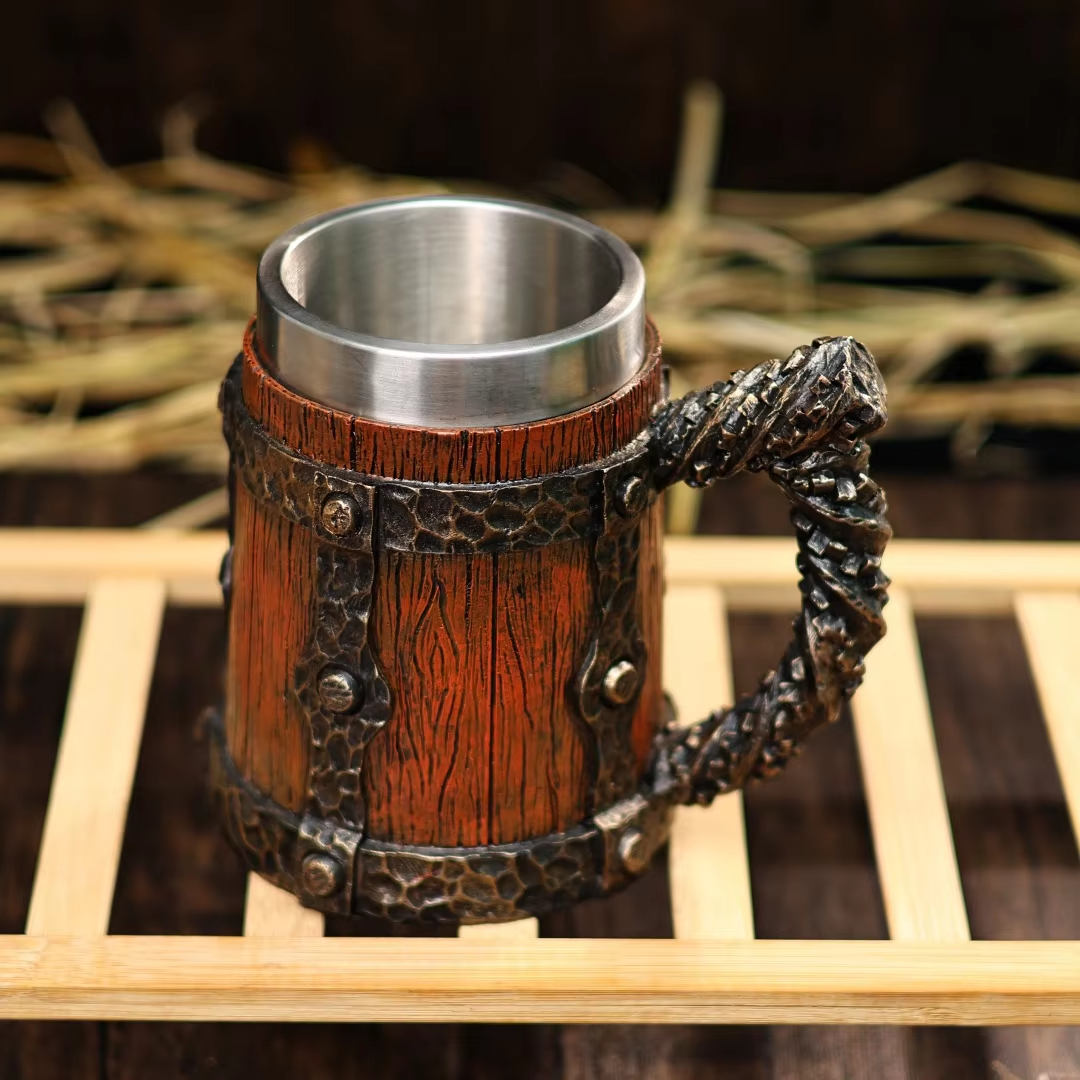 Tasse en forme de tonneau en bois marron B