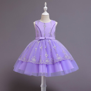 Princess Dress For Girls Purple Tulle A-Line O-<b>Neck</b> Flower Girl Dress With Embroidery And Bow - Product Image 4