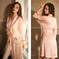 Jubah sutra warna polos ukuran Plus 2021 Kimono Label pribadi uniseks grosir jubah sutra pakaian tidur wanita abu-abu perak grosir jubah sutra
