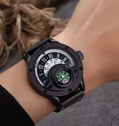 Reloj Inteligente de Cuarzo para Hombre Oulm 3880 Negro, Marca de Primera Calidad, Precio al por Mayor, Correa de Cuero, Brújula, Reloj de Pulsera Casual y Moderno - Product Image 5