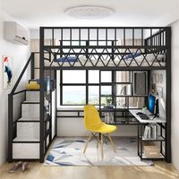 Platzsparendes Multifunktionales Metall-Hochbett mit Schreibtisch unter dem Bett, Robuster Eisenrahmen Etagenbett