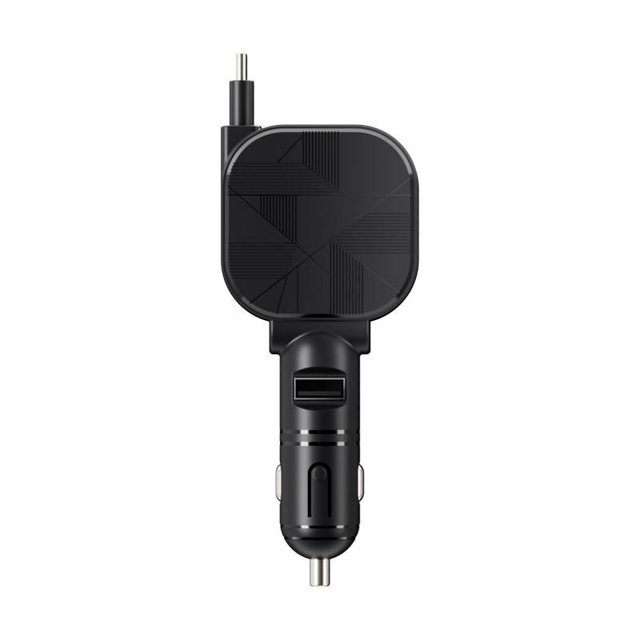2-in-1 Retractable Car Charger Fast-Charging USB-C Cable + USB Port Compatible with iPhone and Android Phones