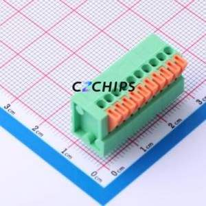 DB141V-2.54-10P-GN Spring Terminal Block Through hole Component (THT),P=2.54mm Connector 1x10P 2.54mm Green 10P - Product Image 1