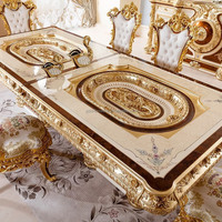 Table de salle à manger carrée 8 places en bois massif sculpté à la main, marqueterie traditionnelle française, luxe européen antique