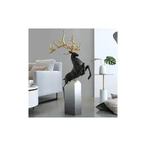 2024 Populäre Kunst Sprung laufen Gold Hirsch-Skulptur modern Großhandel Heimdekor lackierter Glasfaser Hirsch Elch-Skulptur