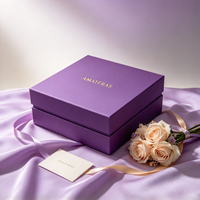 Boîte cadeau rigide mate violette personnalisée avec dorure à chaud, boîte cosmétique de luxe avec couvercle et base en satin pour emballage de produits de soin