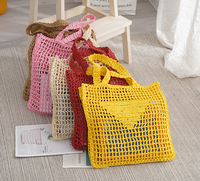 Sacs tissés à la main, sac à main de plage en maille tissé à une épaule pour dames, sac en paille tissé en papier écologique, ficelle à poignée souple