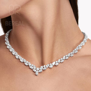 Conjunto de Joyería Nupcial Personalizado de Oro de 18K con Moissanita VVS, Collar y Pendientes, Cadena de Plata 925 con Diamante de Moissanita Cultivado en Laboratorio para Mujer - Product Image 1