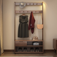 Porte-manteau autoportant en bois massif NKAHS avec étagère à chaussures et crochets pour rangement d'entrée, design minimaliste