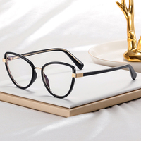 Monture de lunettes optiques œil-de-chat tendance pour femme en TR90 et métal avec charnière à ressort, anti-lumière bleue, motif uni