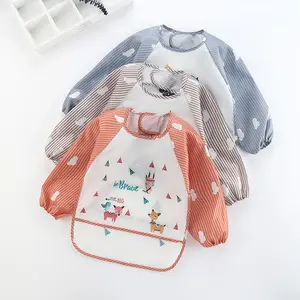 High Quality Waterproof Feeding Baby Bibs Detachable Long Sleeve Baby Apron With Pocket