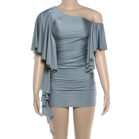 Robe mini moulante sexy asymétrique à volants couleur unie pour femme – Collection été