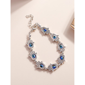 Bracelet personnalisé en alliage, style rétro, œil porte-bonheur en résine, motif paume creuse, pour femmes, vente en gros transfrontalière Europe-Amérique - Product Image 2