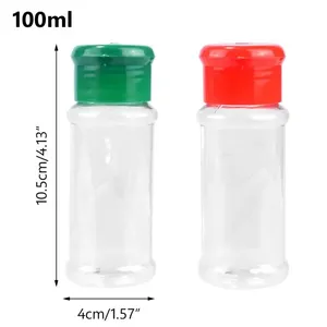 Botellas de especias de 100ml, tarro de condimento de plástico PET de grado alimenticio para cocina, botella de pimienta