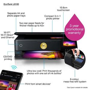 <span class=keywords><strong>Imprimante</strong></span> <span class=keywords><strong>Photo</strong></span> Multifonction Tout-en-un 100% Neuve A3+ <span class=keywords><strong>EcoTank</strong></span> L8180/L8188 pour <span class=keywords><strong>Epson</strong></span> 6 Couleurs avec Réservoir d'Encre - Product Image 2