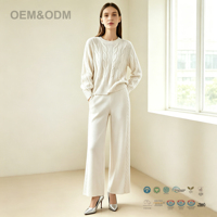 Ensemble pull et pantalon en cachemire à col rond torsadé pour femme, OEM & ODM