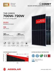 AE Solar 720W BIFACIAL Doppelglas - N-TYP HJT Solarmodul 132 Halbzellen |   210mm Silberrahmen Tier1 Solarmodul - Product Image 5