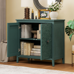 Vintage <b>Sideboard</b> Cabinet Green Finish Carved <b>Legs</b> Hidden Storage Compartments Reinforced - Product Image 4