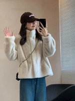 Manteau d'hiver de luxe pour femme en fausse fourrure, col rond, court, en fausse fourrure de vison, 100 % polyester, épais, chaud et doux, en peluche, vêtement d'extérieur