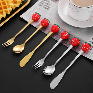 HPC0101 Fabricación experta de acero inoxidable, cuchara y tenedor creativos y bonitos para café/té/postres, cuchara y tenedor de dibujos animados, tenedor para frutas - Product Image 5