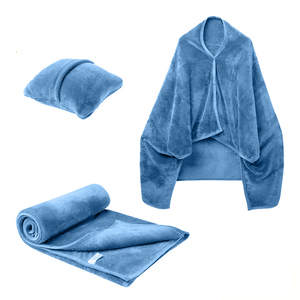 Couverture de voyage 2-en-1 Ujoy personnalisable avec logo, en flanelle gaufrée unie, pour compagnies aériennes (OEM/ODM) - Product Image 1