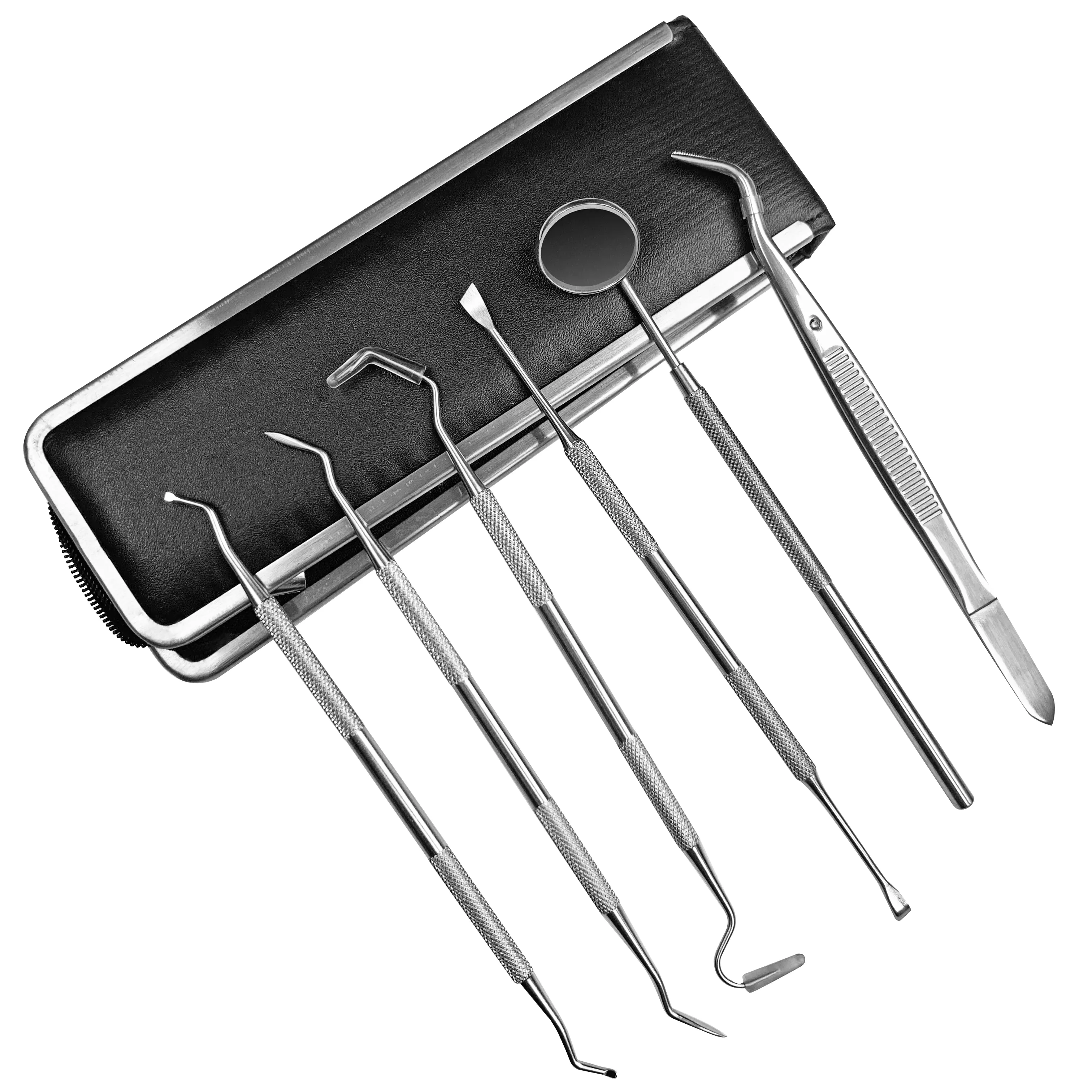 6 Pack 304 Stainless Steel Dental Teeth Cleaning Tools Scraper Teeth Pick Hygiene Kit Set with Dental Mirror