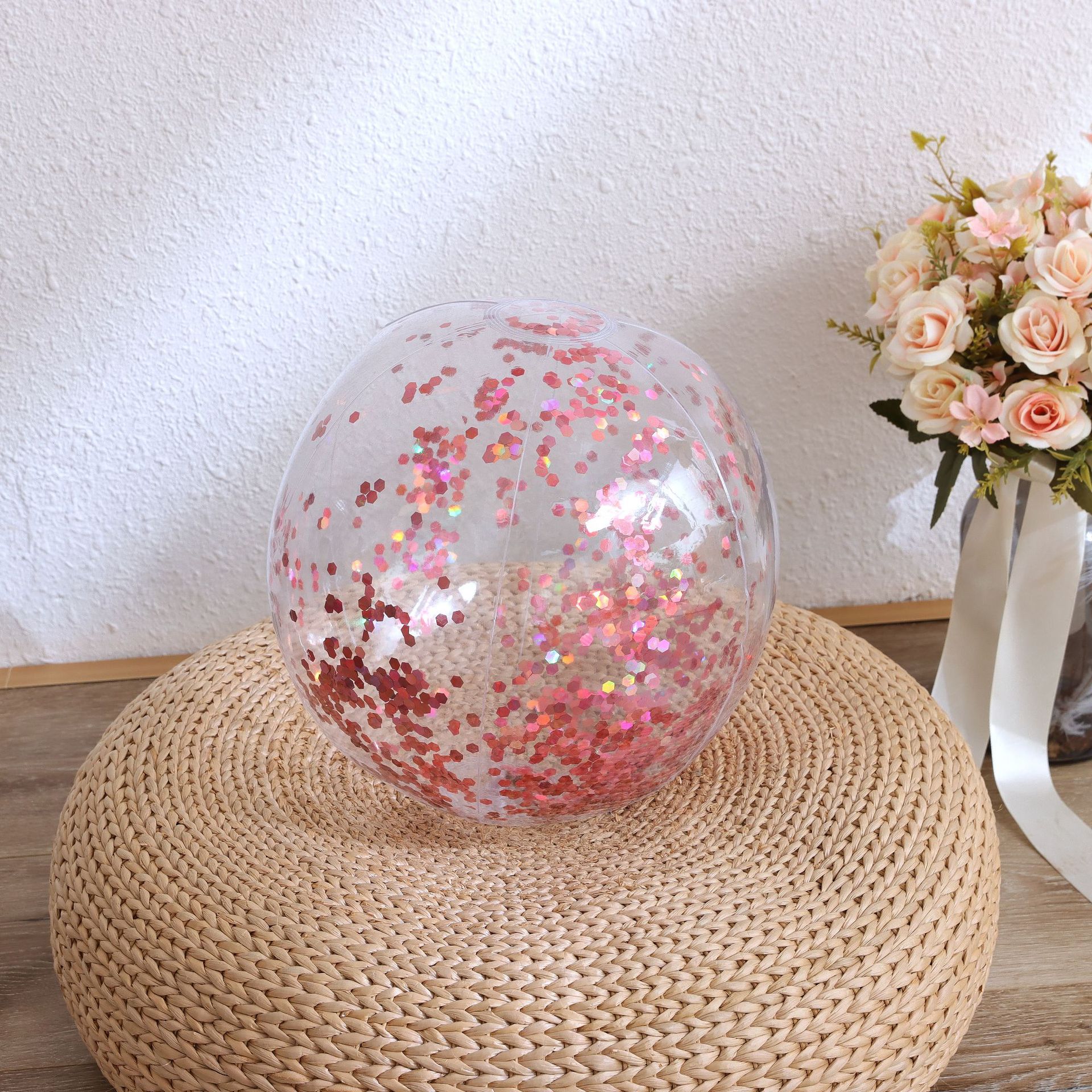 30cm reddish-brown sequined beach ball after inflation